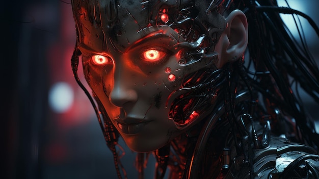 kwade griezelige cyborg met rode ogen