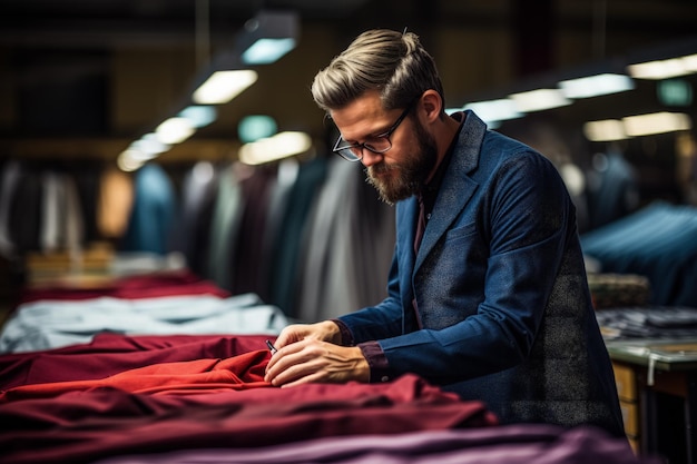 Kwaliteitsinspecteur die textielmonsters in een fabriek op perfectie onderzoekt