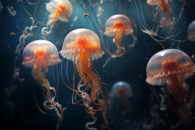 Kwallen groep kwallen vrijzwemmende zeedieren met parapluvormige bellen en tentakels