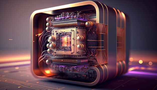 Kwantumcomputercircuit met abstract futuristisch ontwerp Generatieve AI