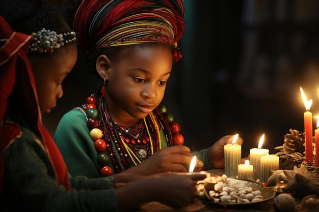 Празднование Кванза, сосредоточенное на освещенной свече, светящейся культурным значением