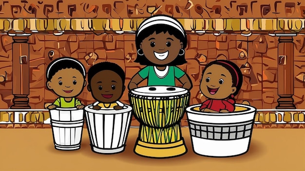 Foto pagina da colorare kwanzaa bambino che gioca al djembe