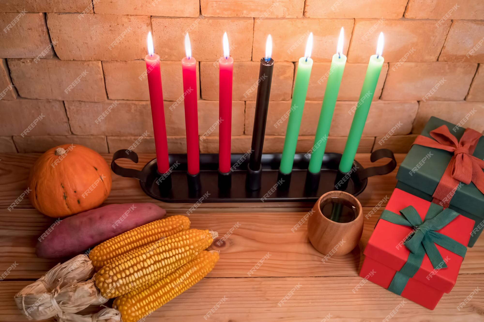 Premium Photo | Kwanzaa holiday concept with decorate seven ...