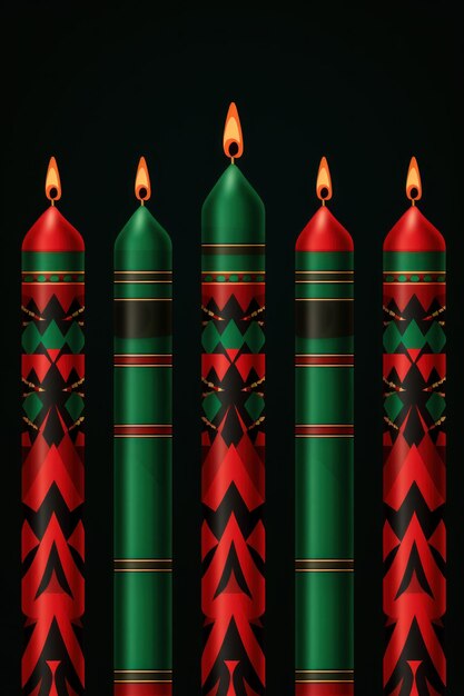 Candela decorativa kwanzaa per le vacanze colori tradizionali sfondo scuro spazio per il testo