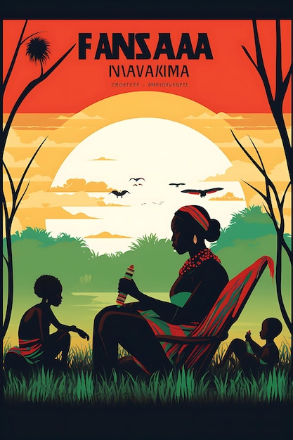 가족들이 모이는  ⁇ 자아 레드 블랙 앤 그린 아프리카 S 다채로운 국제 포스터 무대