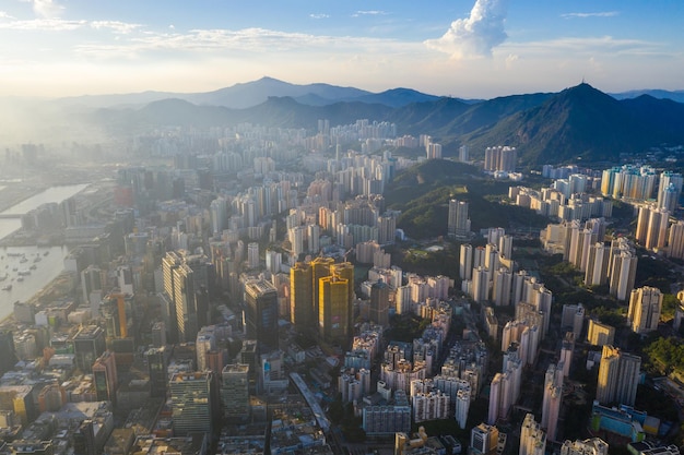 Kwun Tong, Hong Kong 06 September 2019: Hong Kong city from top side