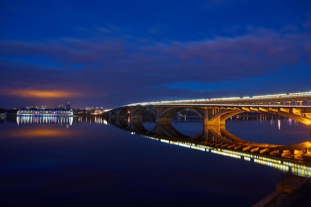 Kyiv Metro bridge in the evening