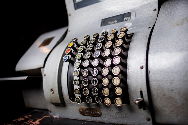 Kyiv, Ukraine November 20, 2018 . Antique German-made Ausgabe cash register around 1900.