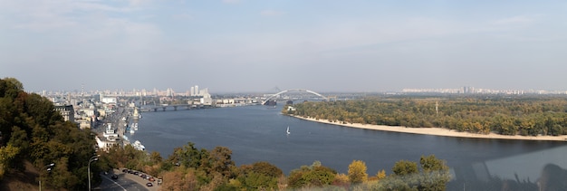 KYIV, UKRAINE - Sep 28, 2019: Old and new architecture of Kyiv. Panoramic view of Kyiv and the Dnieper River