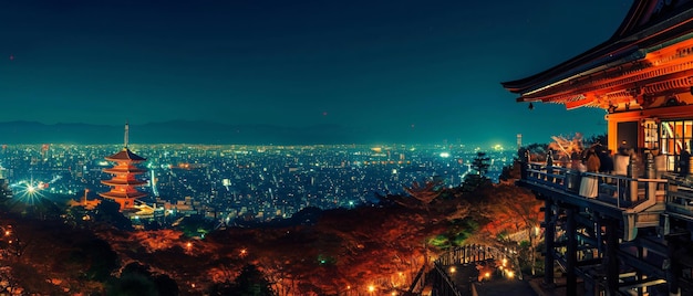 Photo kyoto city beautiful panorama night view