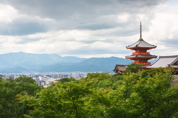 Kyoto city and red pagoda in summer