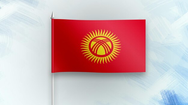 kyrgyzstan 3D render flag on a blue texture background