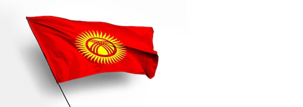 キルギスタン国旗 3 D レンダリングと白の背景画像