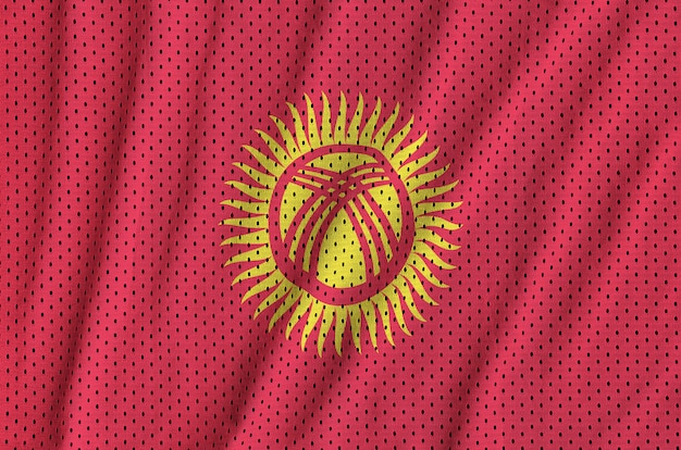 Kyrgyzstan flag printed on a polyester nylon sportswear mesh fabric