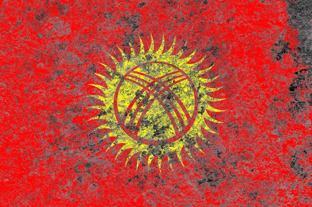 Kyrgyzstan flag on a rusty old iron metal sheet