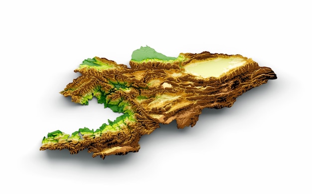 Kyrgyzstan Map Shaded relief Color Height map on white Background 3d illustration