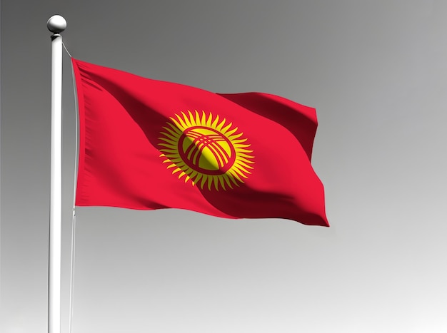 Kyrgyzstan national flag waving on gray background