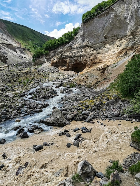 The KyzylKol River surrounded by the Caucasus Mountains near Elbrus Jilysu Russia