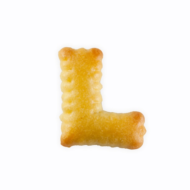 L-shape cracker in the form of alphabet