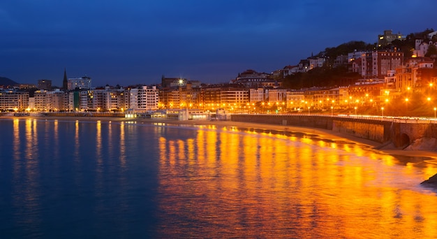 La Concha bay in  autumn night at Donistia