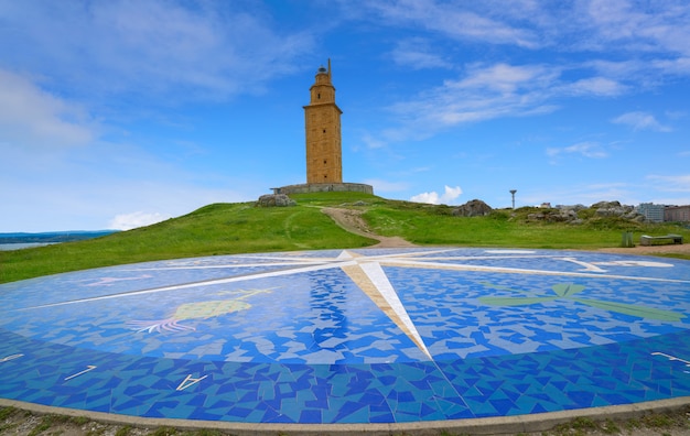 Mosaico a bussola la coruna, torre di ercole in galizia