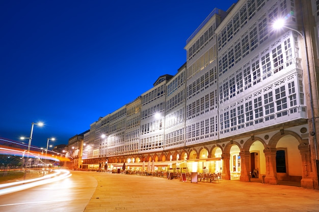 La Coruna facades sunset near Port in Galicia