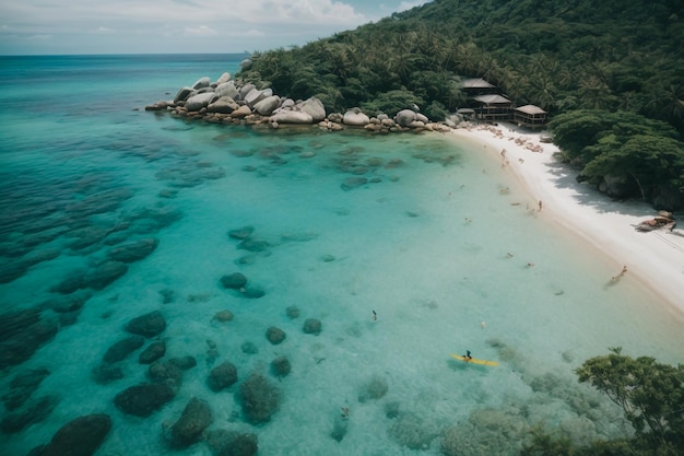 La digue eiland in de Seychellen Zilveren strand met granieten steen en jungle Man geniet van vakantie