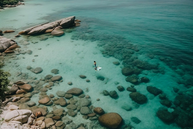 La digue island in Seychelles Silver beach with granitic stone and jungle Man enjoying vacation