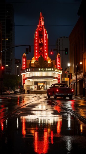 Foto il cartello di los angeles in luce rossa monta la foto verso il basso