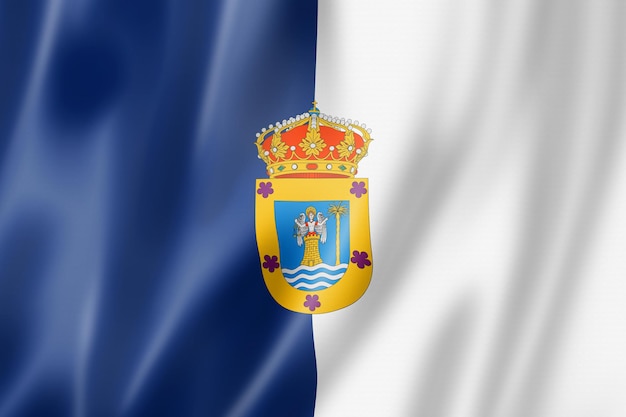 La Palma, Canary islands flag, Spain waving banner collection. 3D illustration