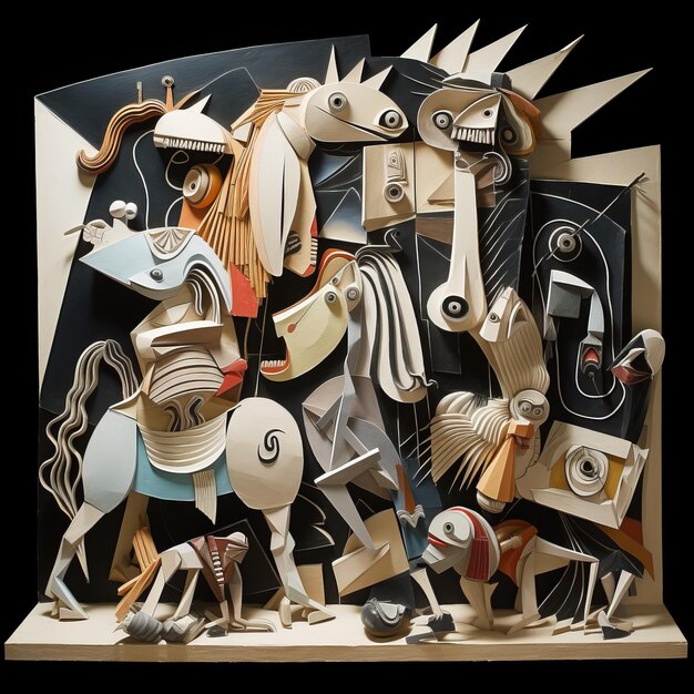 Photo la sorprendente obra en 3d 'guernica de picasso' reinventada con bufalos perros rabiosos y caballo