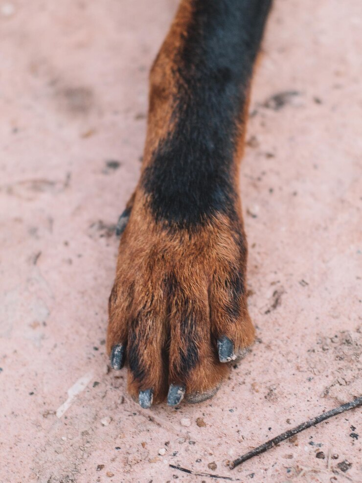Foto laag gedeelte van een hond die op een voetpad staat
