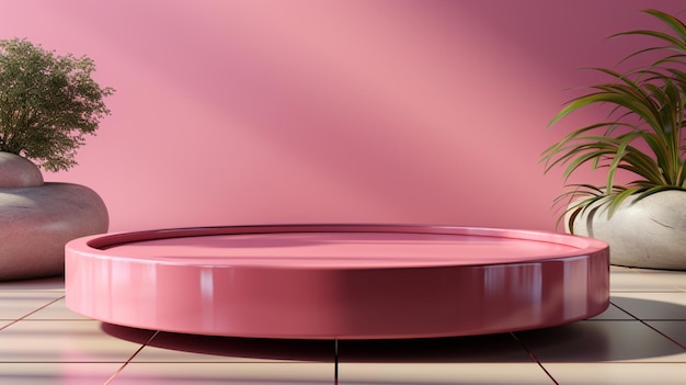 laag podium productpodium voor productweergave roze kleur 3D-rendering