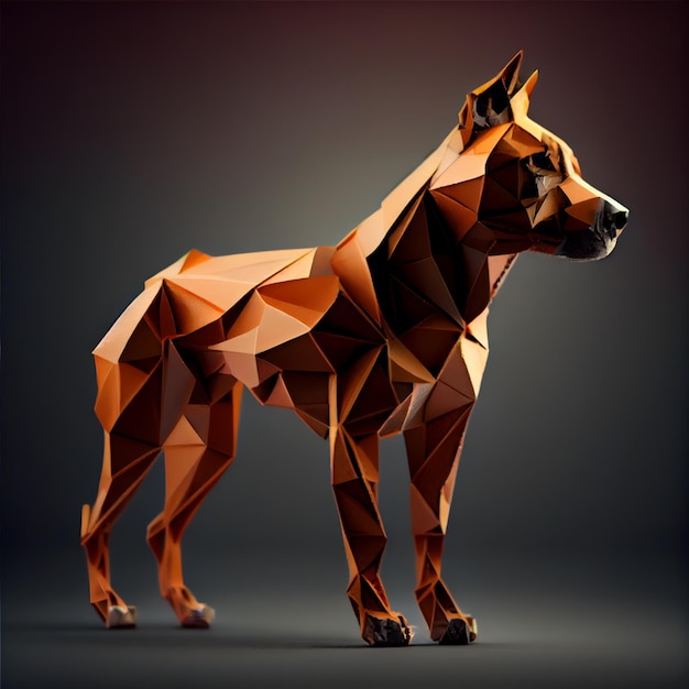 Laag poly hond geïsoleerd op een donkere achtergrond 3D-rendering