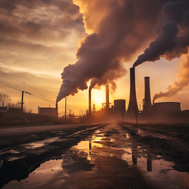 laaghoekbeeld foto industriële fabriek met rook