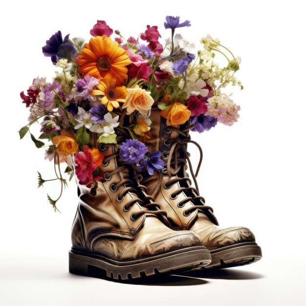 laarzen gevuld met bloemen