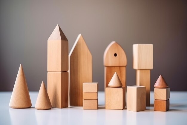 Foto laat de creativiteit van uw kinderen los met boeiende en interactieve geometrische houten stukken voor eindeloos plezier.