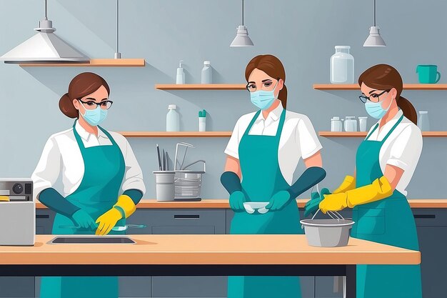 Lab aprons and gloves for safety precautions vector illustration in flat style