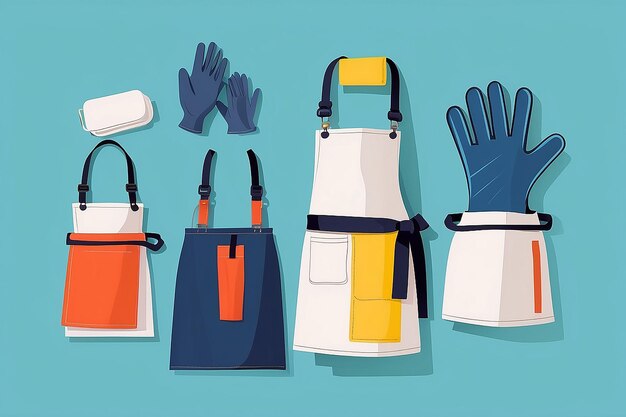 Lab aprons and gloves for safety precautions vector illustration in flat style