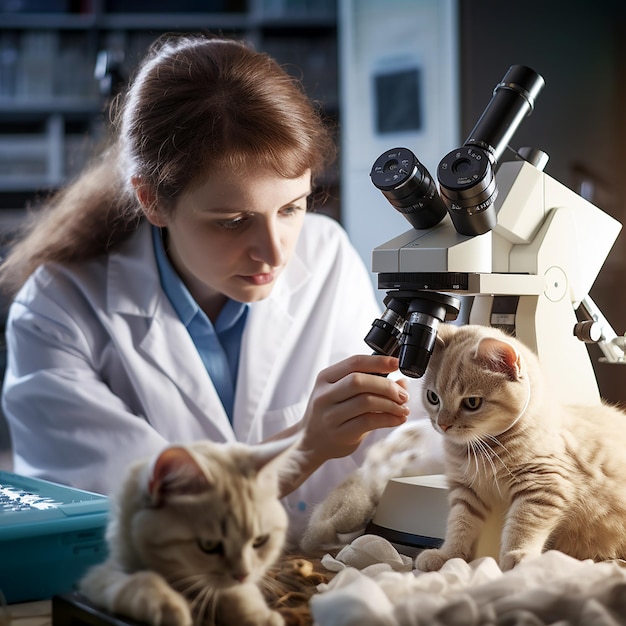 Photo lab assistant and veterinarian analyzing tissues