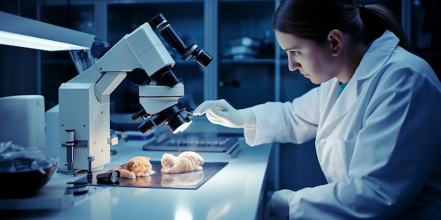 Photo lab assistant and veterinarian analyzing tissues