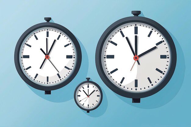 Lab clocks synchronized for accurate experiment timing vector illustration in flat style