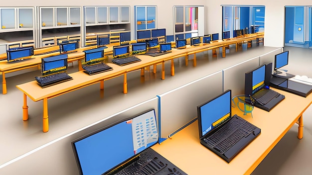 Lab met computers en servers isometrische stijl