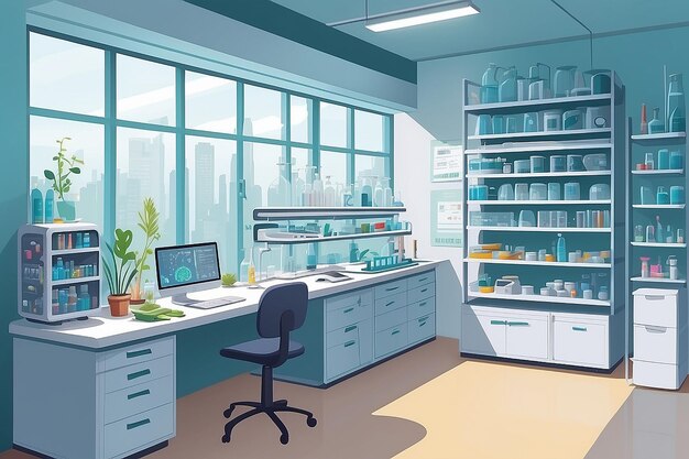 the lab with a dedicated area for studying the microbiome and microbial ecology vector illustration in flat style