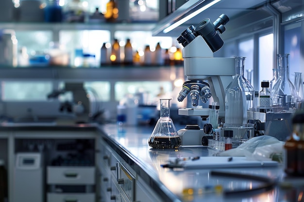 A lab with a microscope on a table