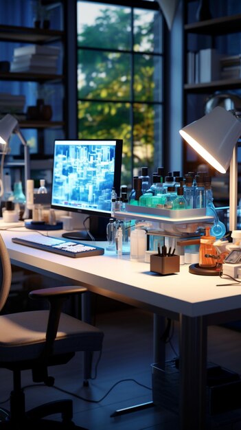 Photo lab workspace interior visualized in 3d capturing the essence of scientific engagement vertical mob