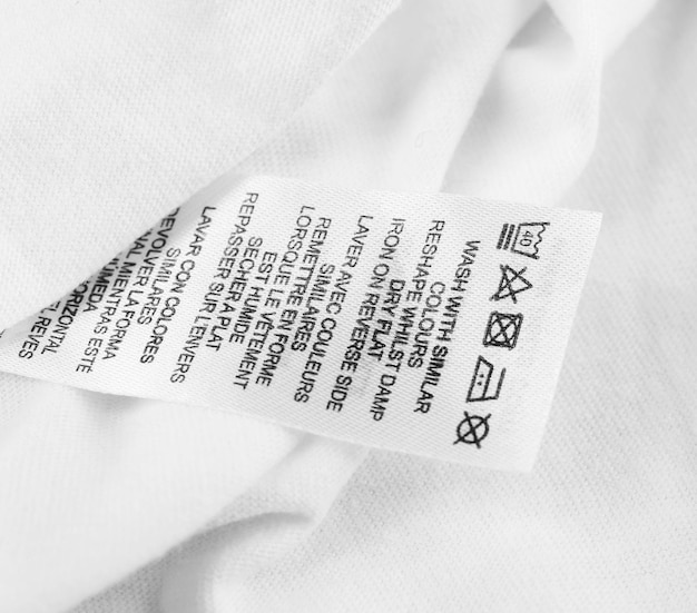 Photo label on clothing closeup