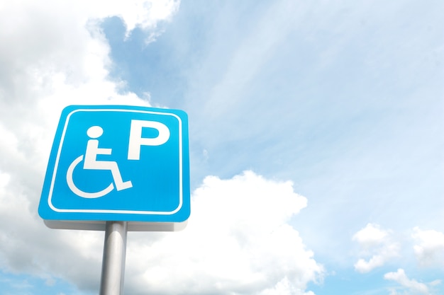 Label disabled parking on Cloud and blue sky background.