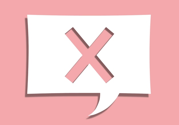 label, paper in the form of a message. paper on the wall in pink color.prohibition sign. check mark.