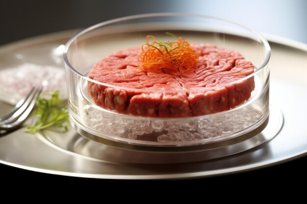 Labgrown meat sample in a petri dish